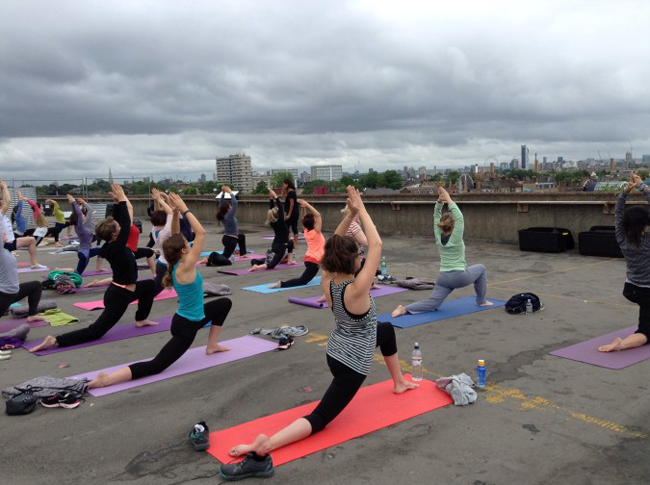 Yoga practice on the rooftop of Peckham carpark